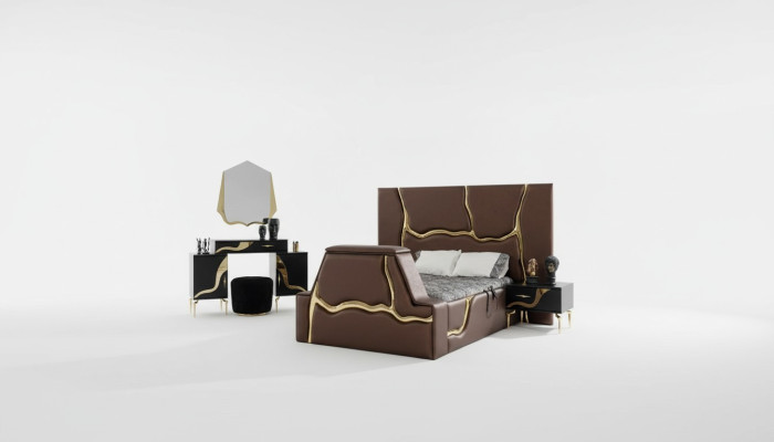 Luxus Schlafzimmer Set Bett Nachttisch Gold Schminktisch Nachttische 5tlg