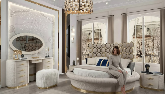 Moderne Schlafzimmergarnitur Bett + 2x Nachttische + Schminktisch + Spiegel 5tlg