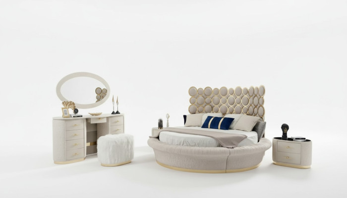 Moderne Schlafzimmergarnitur Bett + 2x Nachttische + Schminktisch + Spiegel 5tlg