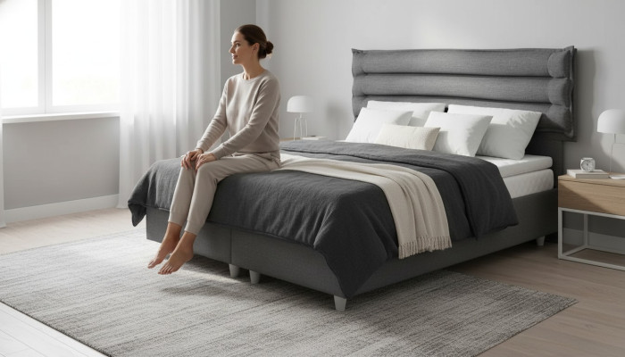 Luxus Bett mit Matratze Komplett Set Bettkasten Ohren Grau Samt 180x200