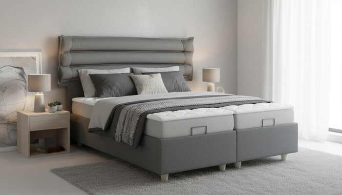 Luxus Bett mit Matratze Komplett Set Bettkasten Ohren Grau Samt 180x200