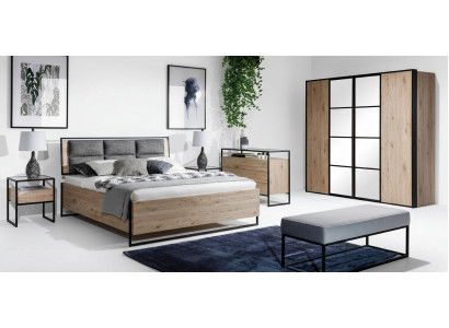 Schlafzimmer Set Beige Bett 2x Nachttische Kommode Kleiderschrank Neu 5tlg.