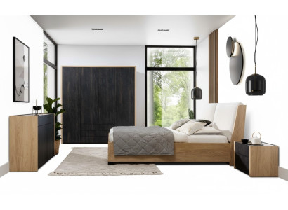 Schlafzimmer Set Beige Bett 2x Nachttische Kommode Kleiderschrank Modern 5tlg.