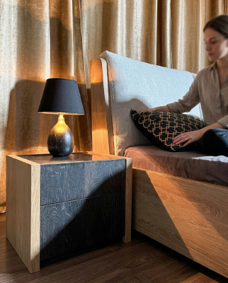 Nachttisch Beige Schlafzimmer Elegantes Design Luxus Holz Holz Nachttische
