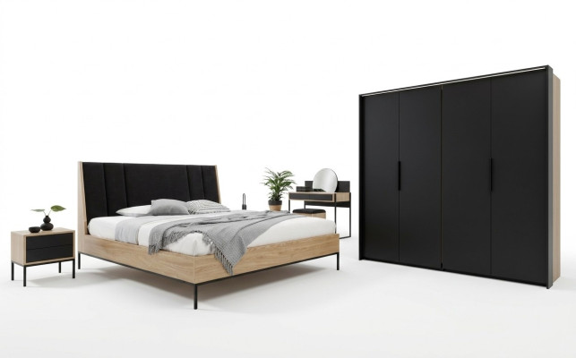 Schlafzimmer Set Beige Bett 2x Nachttische Schrank Schminktisch Luxus Neu 5tlg.