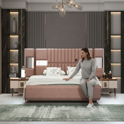 Luxus Bett Schlafzimmer Italienische Möbel Neuartiges Material Holz Braun