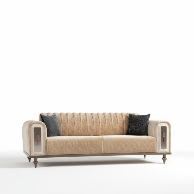 Luxus Bank Sofa Couch Beige Wohnzimmer Kanzlei Textil Sofas