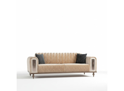 Luxus Bank Sofa Couch Beige Wohnzimmer Kanzlei Textil Sofas