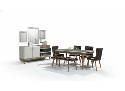 Esszimmer Set Bank Tisch Stühle Essgruppe Tischgarnitur Sideboard 6tlg.