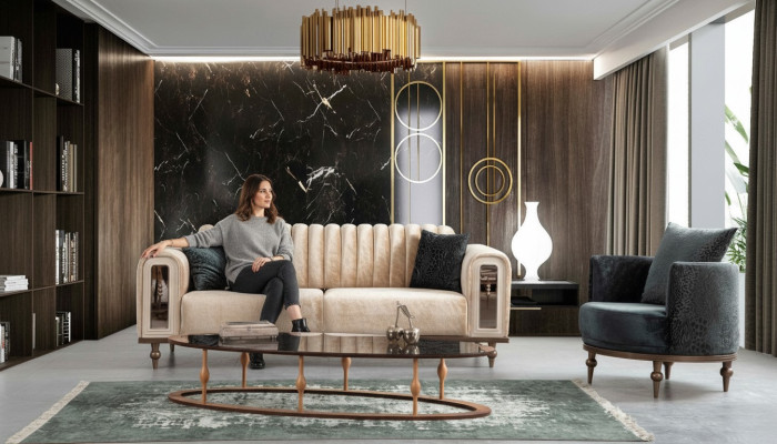 Design Modern Couchgarnitur Sofagarnitur Set Wohnzimmer Set 3+1 Couchtisch Beige