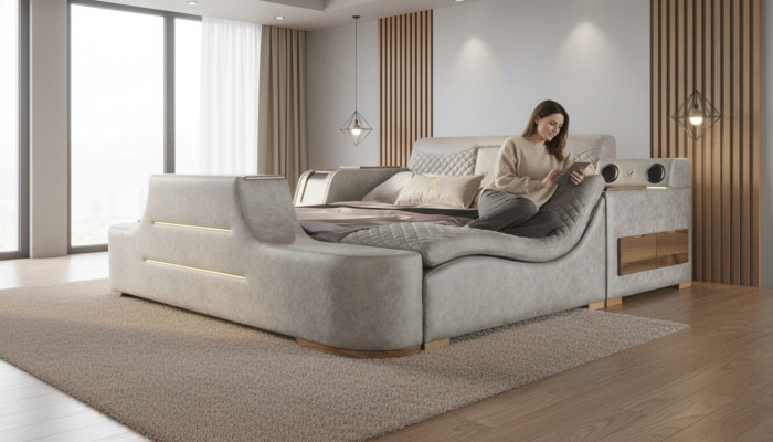 Multifunktions Bett Regal Schrank USB Ladestation Lift TV 180x200