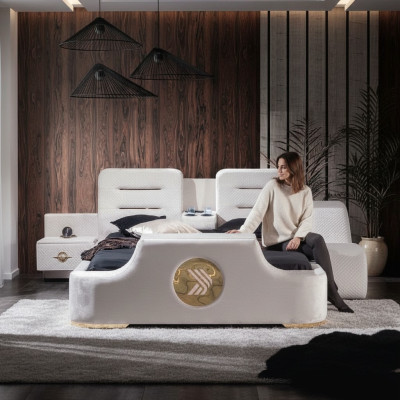 Doppelbett Betten Modern Luxus Hocker Multifunktion Bett Design Samt