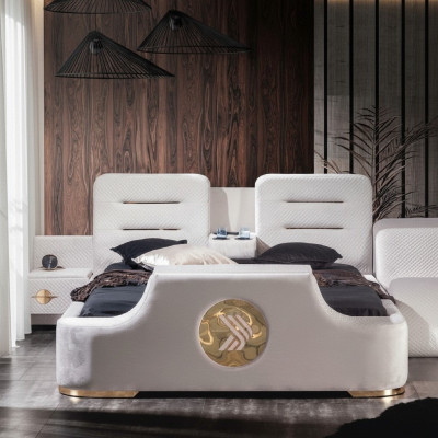 Doppelbett Betten Modern Luxus Hocker Multifunktion Bett Design Samt