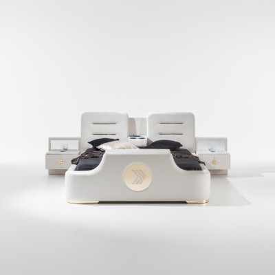 Doppelbett Betten Modern Luxus Hocker Multifunktion Bett Design Samt