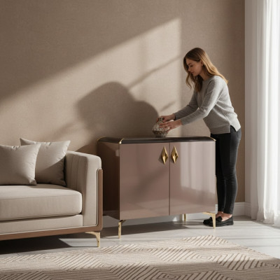 Beige Luxus Kommode Sideboard Büromöbel Schrank Designer Möbel Neu