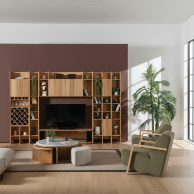 Wohnzimmermöbel Set Designer Sessel 2x Wohnwand Couchtisch