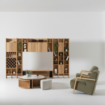 Wohnzimmermöbel Set Designer Sessel 2x Wohnwand Couchtisch