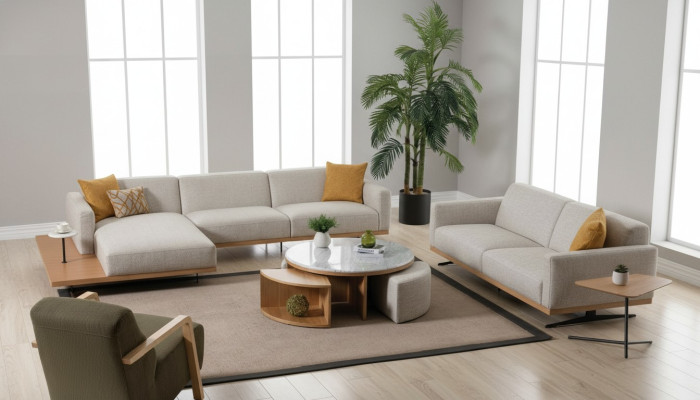Ecksofa L-Form Sofa Sessel Couchtisch Beistelltisch Polster