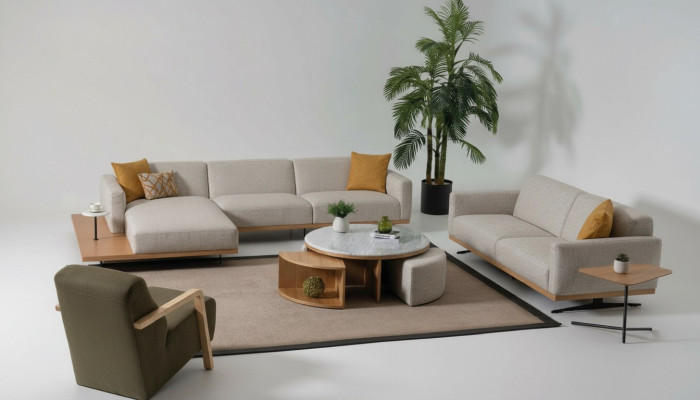 Ecksofa L-Form Sofa Sessel Couchtisch Beistelltisch Polster