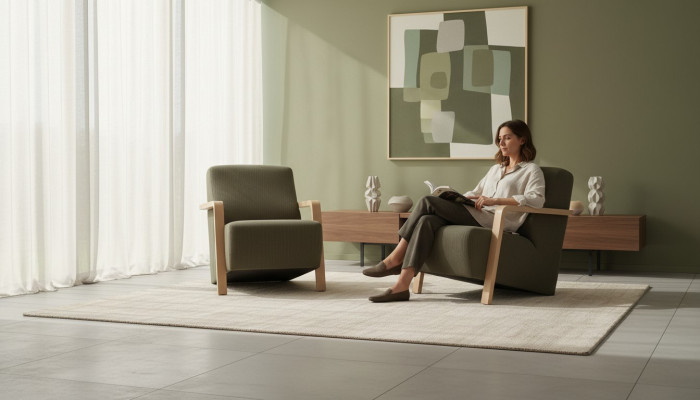 Design Sessel Einsitzer Wohnzimmer Bequemes Polster Möbel grün