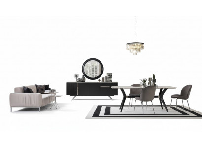 7tlg Luxus Loft Design Esszimmer Set Möbel Tisch Kommode 4x Stühle