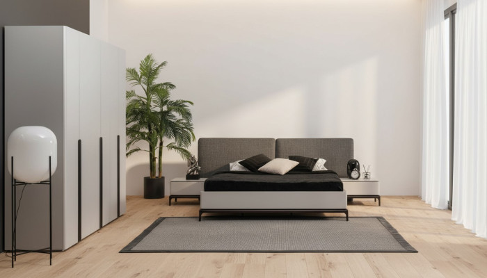 Bett Polster Design Luxus Doppel Hotel Betten Holz Möbel Hellgrau Loft