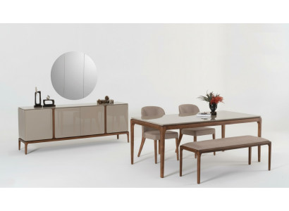 Esszimmer Set Essgruppe Tisch 4x Stühle Bank Anrichte Spiegel 8tlg.