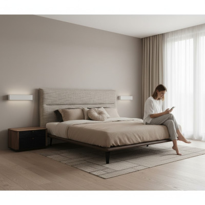Modern Loft Design Schlafzimmer Bett Design Luxus Betten Polster Stil Möbel Neu grau