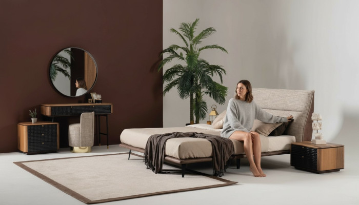 Komplettes Schlafzimmer Set Bett Schminktisch Spiegel Hocker 6tlg.