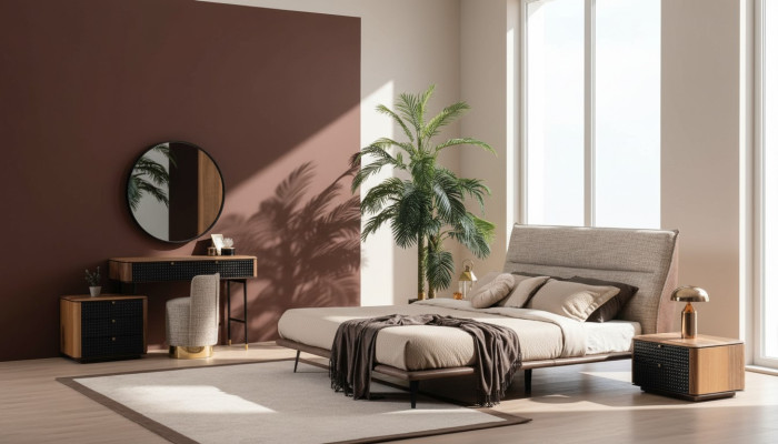 Komplettes Schlafzimmer Set Bett Schminktisch Spiegel Hocker 6tlg.