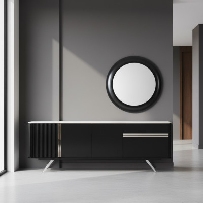 Wohnzimmer Anrichte Spiegel Sideboard Holz mit Metall Stil schwarze