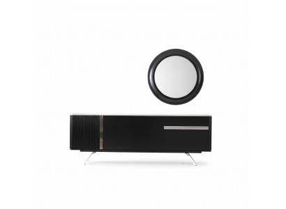 Wohnzimmer Anrichte Spiegel Sideboard Holz mit Metall Stil schwarze