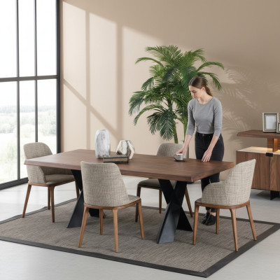 Holz Esszimmer Design Möbel Modern Stuhlgruppe Tisch 4x Stühle Set 5tlg.