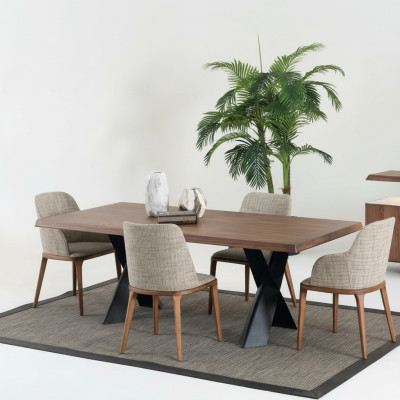 Holz Esszimmer Design Möbel Modern Stuhlgruppe Tisch 4x Stühle Set 5tlg.