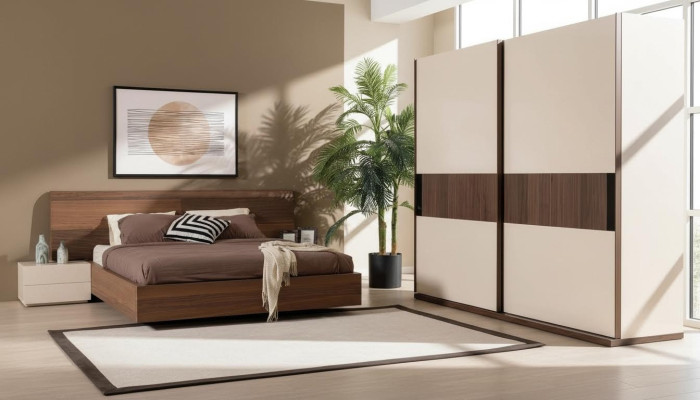 4tlg Schlafzimmer Set Bett 2x Nachttische Kleiderschrank Schrank