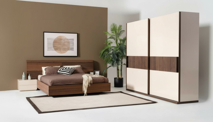 4tlg Schlafzimmer Set Bett 2x Nachttische Kleiderschrank Schrank