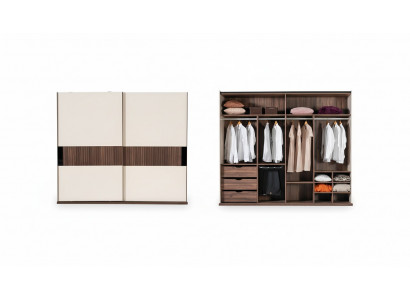 Luxus Kleiderschrank mit Schwebetüren Holz Schrank Modern Stil Beige