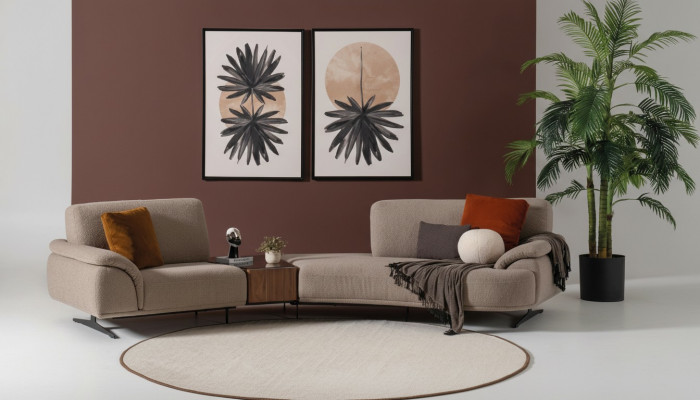 Wohnzimmer Design Sofa 5 Sitz Textil Couch Polster Sofas Neu braun