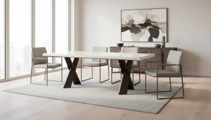 Esszimmer Esstisch Tisch Metall Stil Modern Design Möbel Luxus neu Weiß