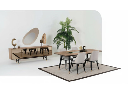 Esszimmer Set Tisch 4x Stühle Anrichte Spiegel Garnitur Design neu 7tlg