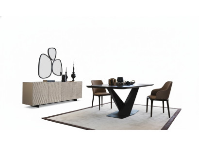 Esstisch Tisch 4x Stühle Anrichte Spiegel 7tlg Design Gruppe Garnitur