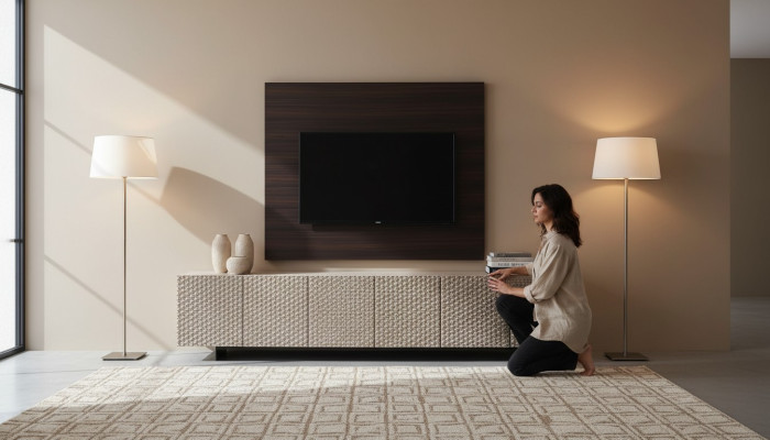 TV Wand Paneel Verkleidung Holz Luxus rtv Wohnzimmerwand Fernseh Möbel