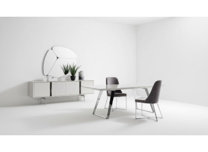 Esszimmer Gruppe Set Tisch 4x Stühle Anrichte Spiegel 7tlg. Grau Essgarnitur