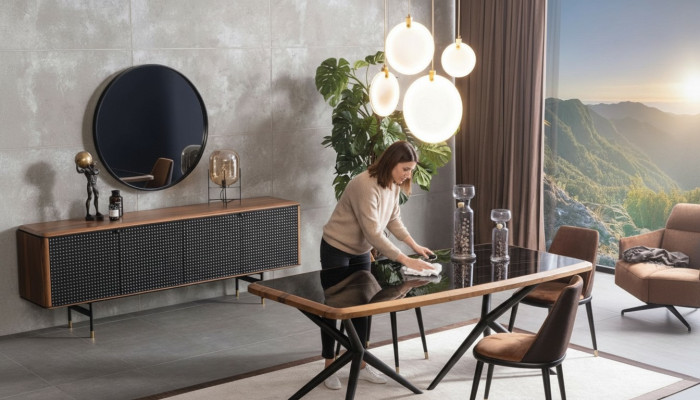 Esszimmer Set Tisch 4x Stühle Anrichte Spiegel 7tlg.Gruppe Essgarnitur