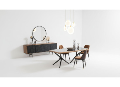 Esszimmer Set Tisch 4x Stühle Anrichte Spiegel 7tlg.Gruppe Essgarnitur