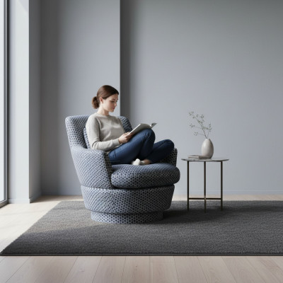 Luxus Sessel Design Möbel Holz mit Textil Einsitzer Couch Lounge Club