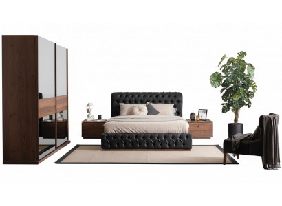 Bett Kleiderschrank 2x Nachttisch Luxus Schlafzimmer Polster Design neu