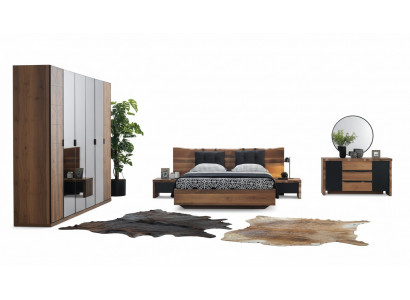 Schlafzimmer Bett 2x Nachttisch Kleiderschrank Kommode Spiegel Set 6tlg
