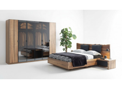 Schlafzimmer Bett 2x Nachttisch Kleiderschrank Garnitur Holz Modern Set