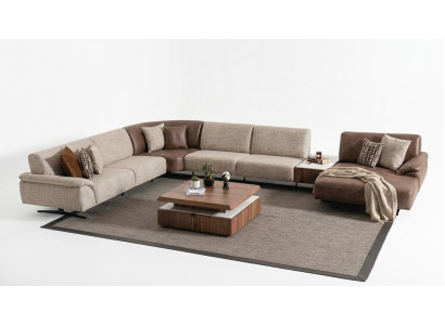 Wohnlandschaft Ecksofa Garnitur Design Moderner Couchtisch Braune 2tlg